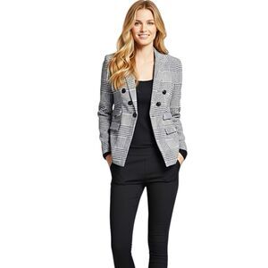 XOXO Womens Blazer Jacket Sz Small Single Breasted Plaid Preppy Business Office